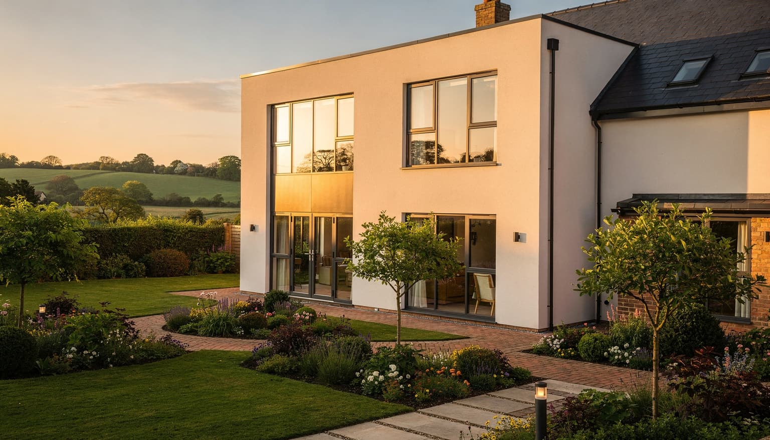A premium rendered residence in the British countryside, finished by Radhe Krishana Construction